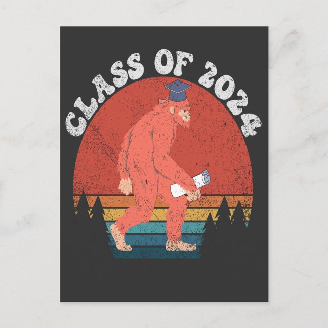 Class Of 2024 Funny Graduation Bigfoot Retro Gift  Invitation Postcard (Front)