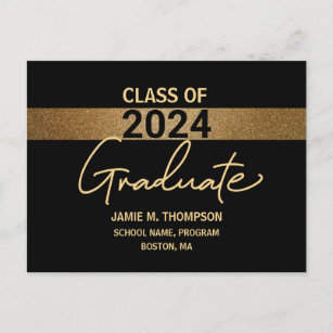 Class of 2024 Gold and Black Graduation Announceme Postcard