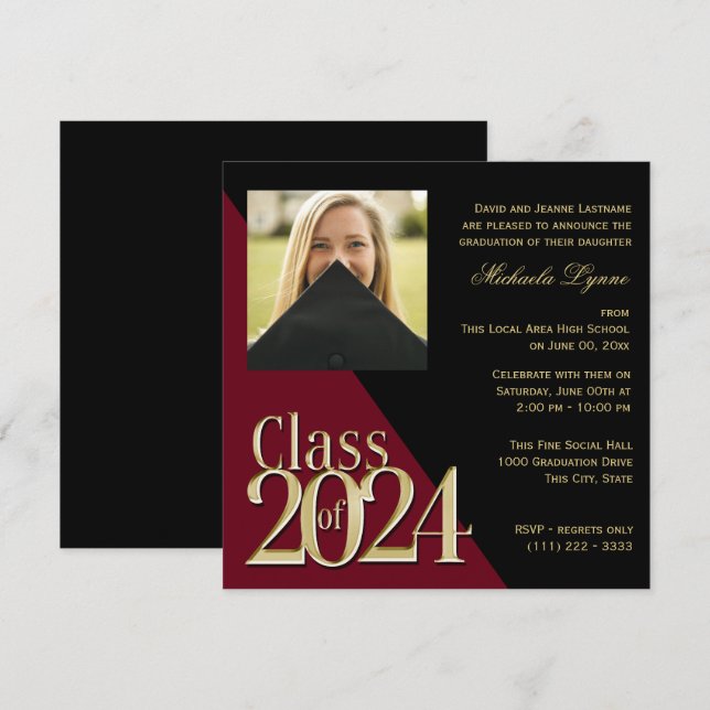 Class of 2024 Gold Grad Burgundy with Photo Invitation (Front/Back)