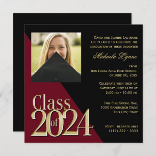 Class of 2024 Gold Grad Burgundy with Photo Invitation