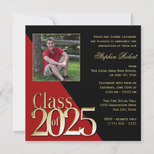 Class of 2024 Gold Grad Red and Black with Photo Invitation