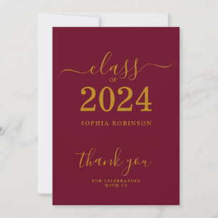 Class of 2024 Gold Maroon Graduation Thank You Card