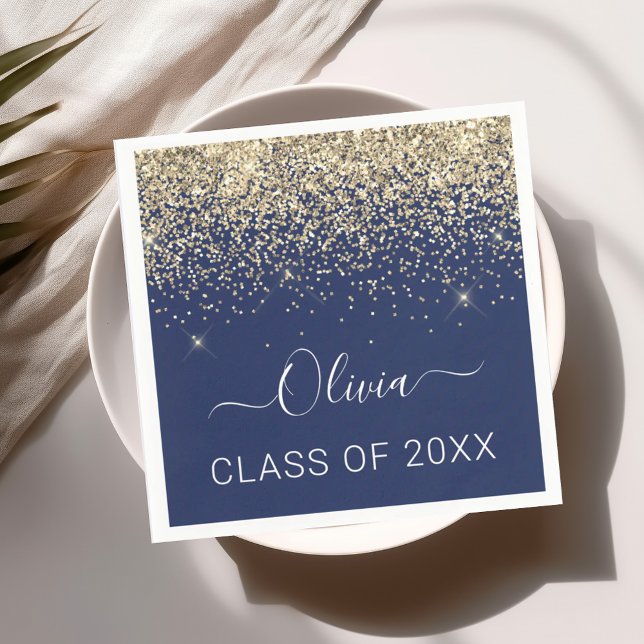 Class of 2024 Gold Navy Blue Glitter Graduate Napkin (Creator Uploaded)