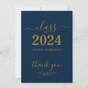 Class of 2024 Gold Navy Blue Grad Thank You Card