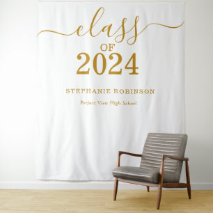 Class of 2024 Gold Script Graduation Backdrop Prop Tapestry