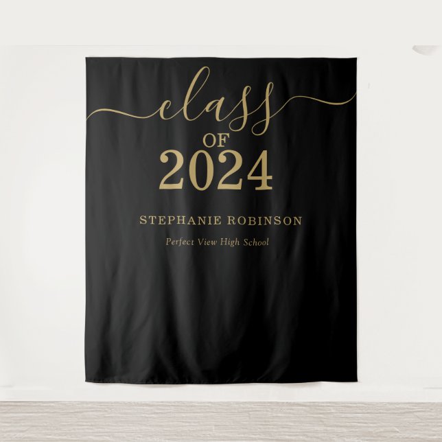 Class of 2024 Gold Script Graduation Backdrop Prop Tapestry (Front)