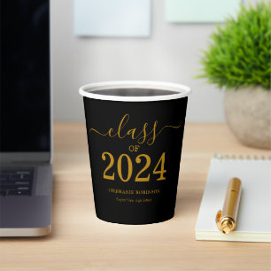 Class of 2024 Gold Script Graduation Paper Cups