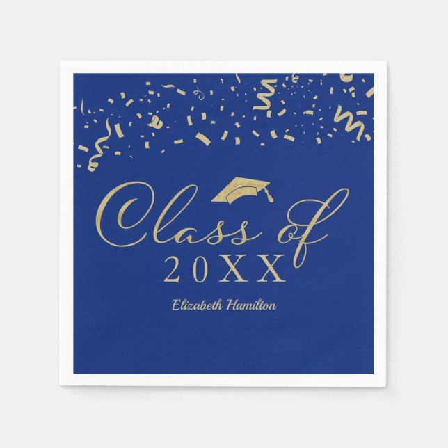 Class Of 2024 Gold Script Graduation Party Blue Napkin (Front)