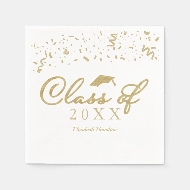 Class Of 2024 Gold Script Graduation Party White Napkin (Front)