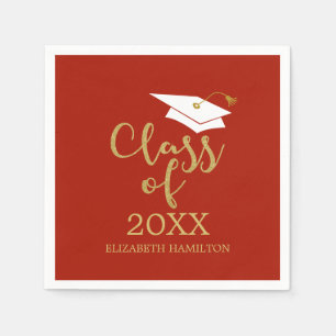 Class of 2024 Grad Cap Gold Glitter Calligraphy Napkin