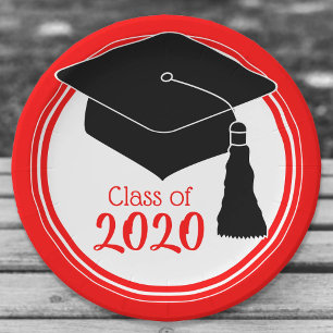 Class of 2024 Grad Cap Red and White Paper Plate