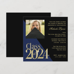 Class of 2024 Grad Gold and Blue with Photo Invitation
