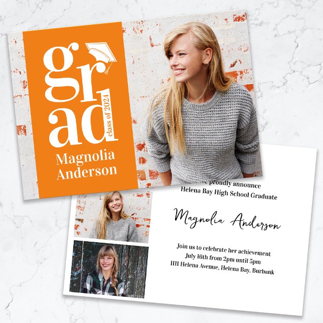 Class of 2024 GRAD Multi Photo Graduation Announcement (Creator Uploaded)