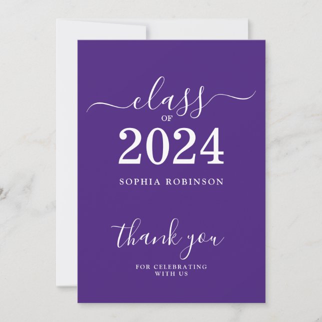 Class of 2024 Grad Purple  Thank You Card (Front)