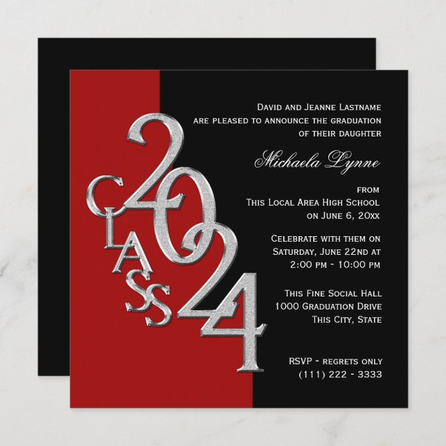 Class of 2024 Grad Red and Black Invitation (Front/Back)