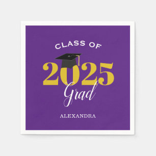 Class of 2024 Grad Simple Purple and Gold Napkin