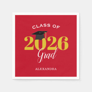 Class of 2024 Grad Simple Red and Gold Napkin