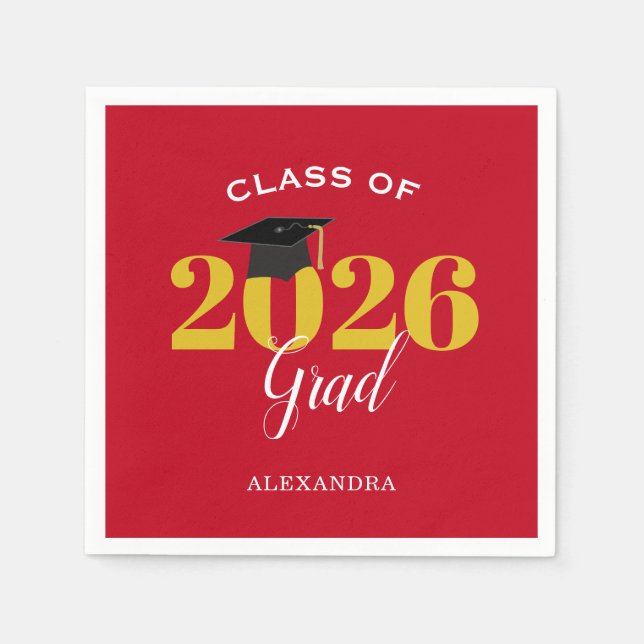 Class of 2024 Grad Simple Red and Gold Napkin (Front)