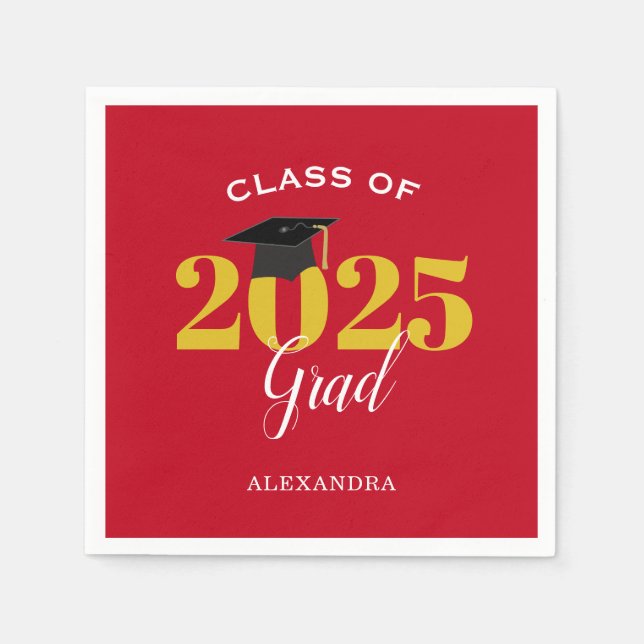 Class of 2024 Grad Simple Red and Gold Napkin (Front)