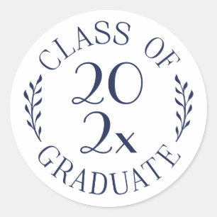 Class of 2024 Graduate Chic Navy White Typography Classic Round Sticker