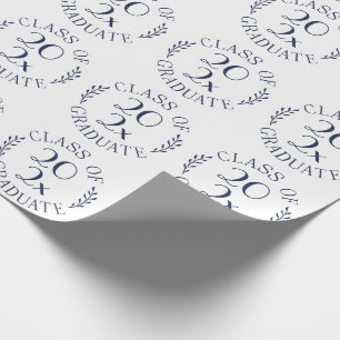 Class of 2024 Graduate Chic Navy White Typography Wrapping Paper