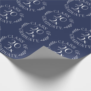 Class of 2024 Graduate Chic Typography Navy Blue Wrapping Paper