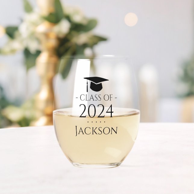 Class of 2024 Graduate Custom  Stemless Wine Glass (Insitu (Wedding))