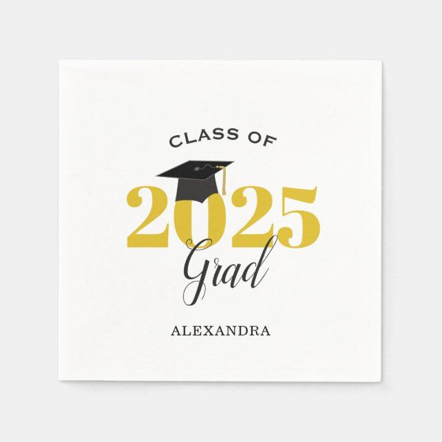 Class of 2024 Graduate Modern Gold and Black Napkin (Front)