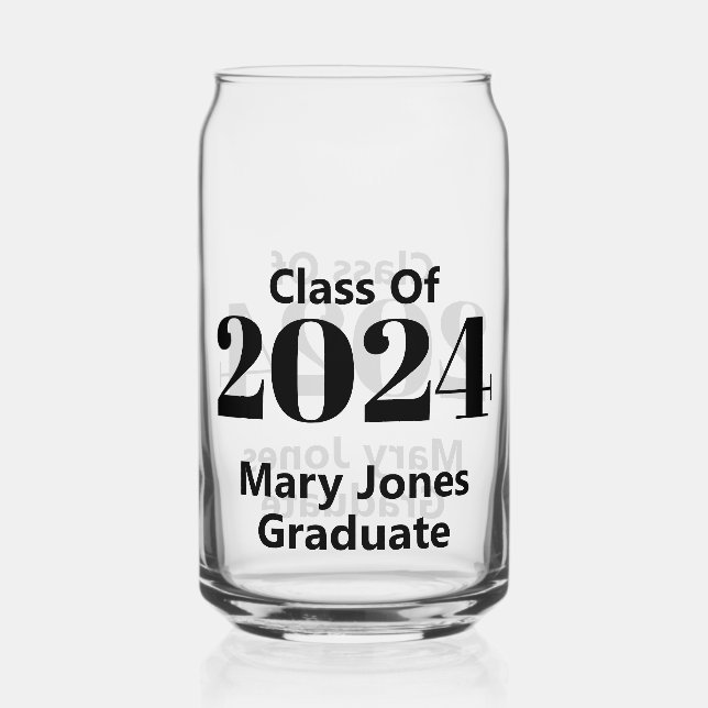 Class of 2024 Graduate Name Black Text Template Can Glass (Front)