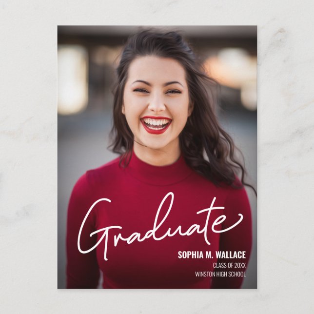  Class of 2024 Graduate Photo Handlettering script Announcement Postcard (Front)