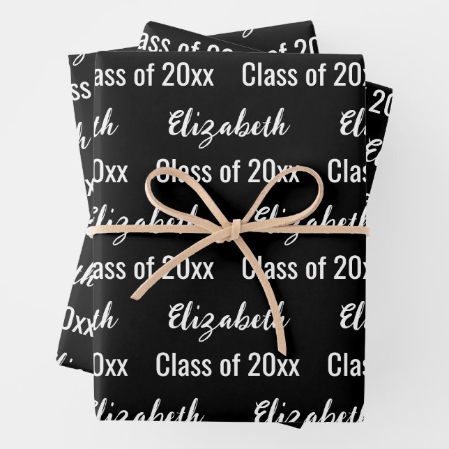 Class of 2024 Graduate's Name Black and White Wrapping Paper Sheet (In situ)