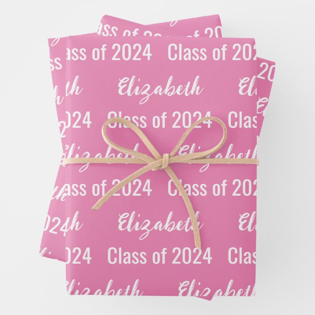 Class of 2024 Graduate's Name Pink and White Wrapping Paper Sheet (In situ)