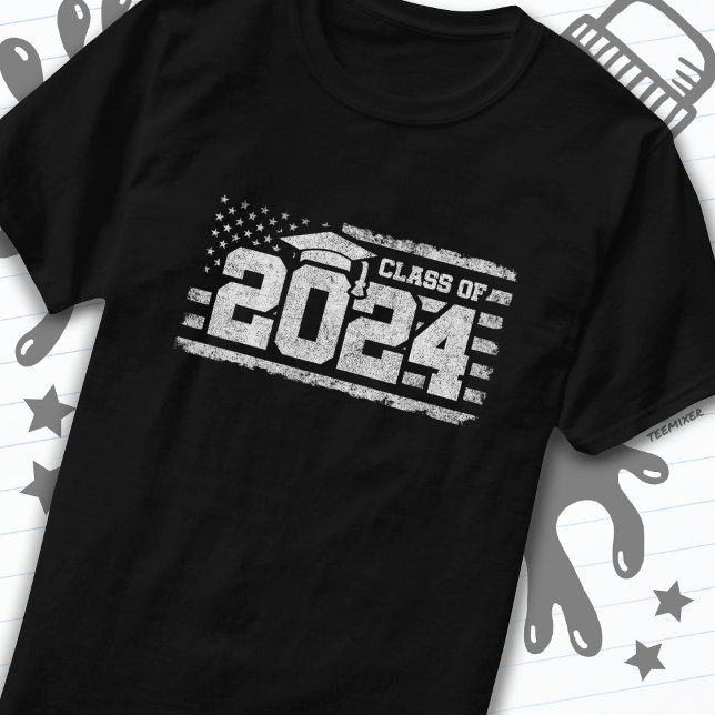 Class of 2024 Graduation American Flag Senior 2024 T-Shirt (Creator Uploaded)