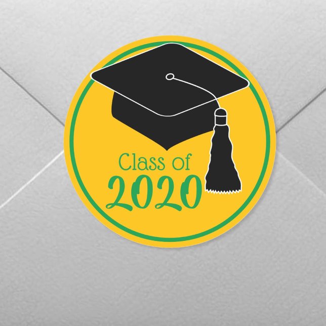 Class of 2024 Green and Gold Grad Cap Classic Round Sticker (Creator Uploaded)