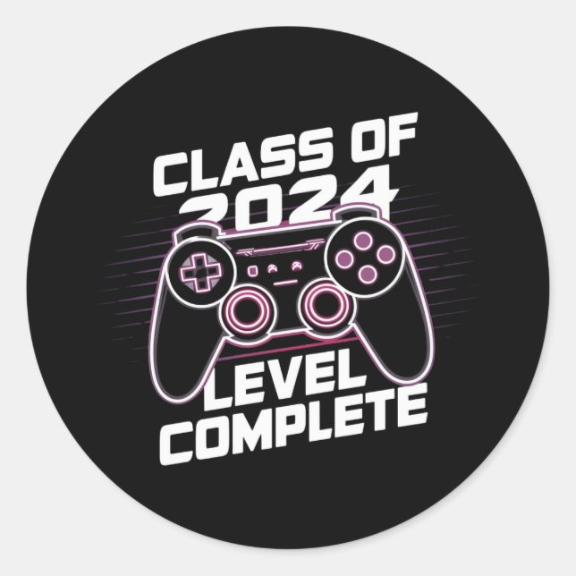 Class Of 2024 Level Complete Senior Graduation Classic Round Sticker (Front)