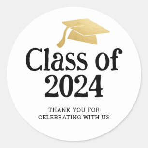 Class of 2024 Minimal Graduate Hat Thank You Classic Round Sticker