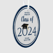 Class of 2024 Modern Navy Blue Graduation Photo Ornament (Front)