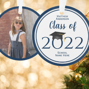 Class of 2024 Modern Navy Blue Graduation Photo Ornament