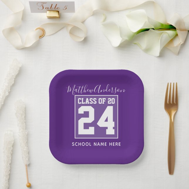 Class of 2024 Modern Royal Purple Graduation Paper Plate (Wedding)