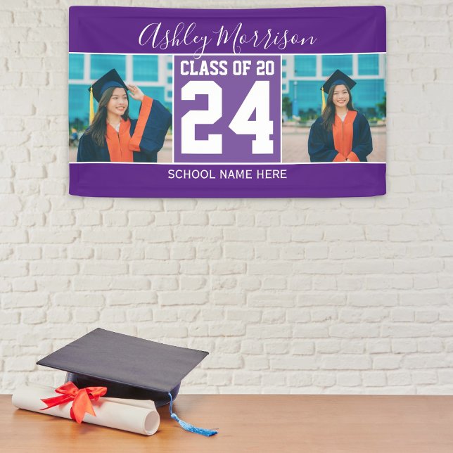 Class of 2024 Modern Royal Purple Graduation Photo Banner (Creator Uploaded)