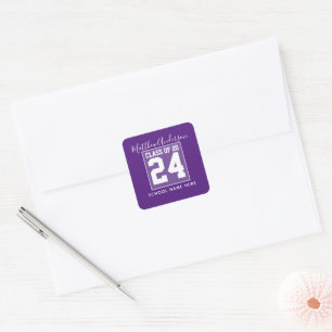 Class of 2024 Modern Royal Purple Graduation Square Sticker
