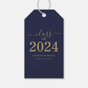 Class of 2024 Navy Blue Gold Script Graduation  Gift Tags