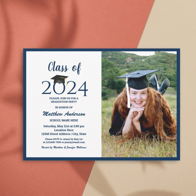 Class of 2024 Navy Blue Graduate Photo Graduation Invitation (Creator Uploaded)