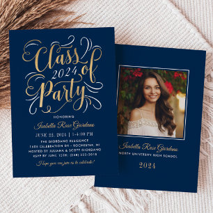 Class of 2024 Navy Gold Graduation Party Photo Invitation