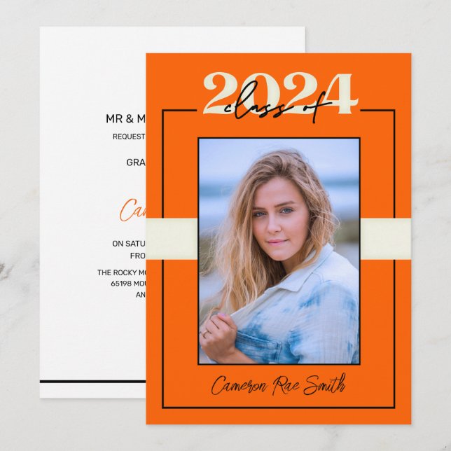 Class of 2024 Orange & Black Graduation Party Invitation (Front/Back)