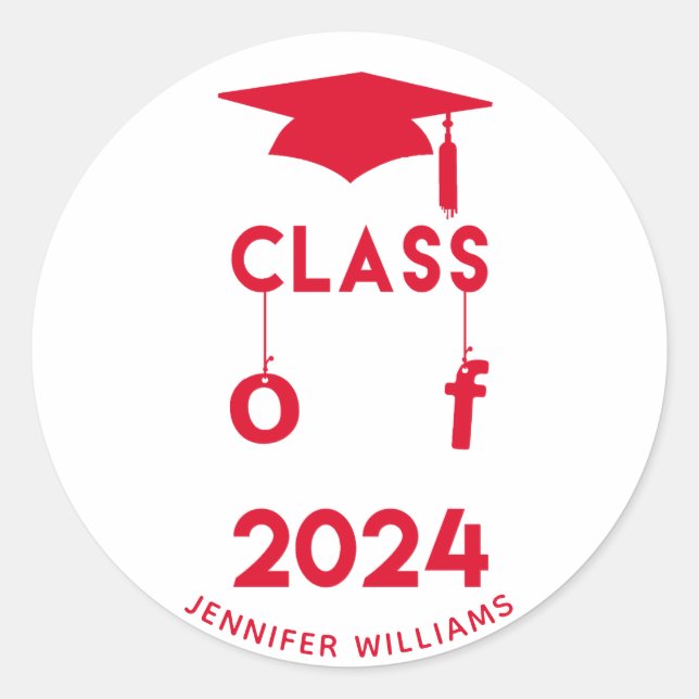 Class of 2024  - Personalised Red Graduation Classic Round Sticker (Front)