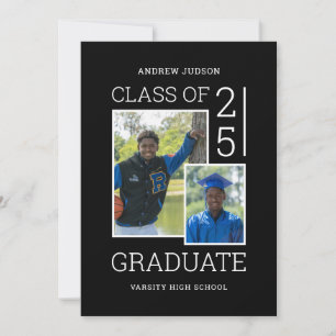 Class Of 2024 Photo Bio Black & White Open House Invitation