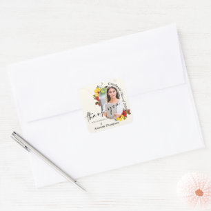 Class Of 2024 Photo  Floral Graduation Thank You Square Sticker