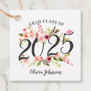 Class of 2024 Pink Watercolor Flowers Graduation Favour Tags