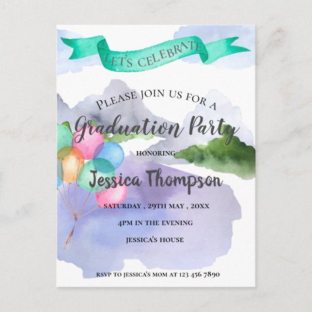 Class Of 2024  Pretty Watercolor Graduation Party  Postcard (Front)